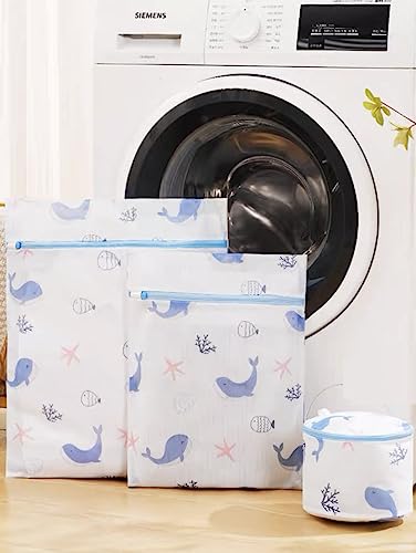 Image of Lukzer Mesh Laundry Clothes Washing Bag, Pack of 3 with Premium Rust Free Zipper, Store Dirty Clothes, Washing Bags, Blouse, Bra, Hosiery, Lingerie, Stocking, Jeans (Fish Prints)