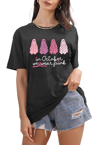 Breast Cancer Shirts Women in October We Wear Pink Tshirt Pink Ribbon Short Sleeve Tee Cancer Survivor Gifts Tops3