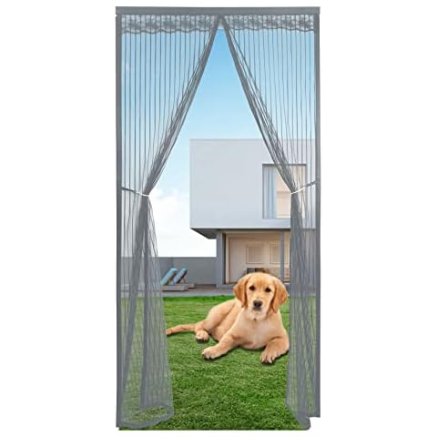 XXCC Fiberglass Magnetic Screen Door 75x200cm Easy to Install Without Drilling Close Automatically Fiberglass Mesh Curtain Anti Mosquito with Full Frame Hook&Loop Easy to Install, Gray Cover