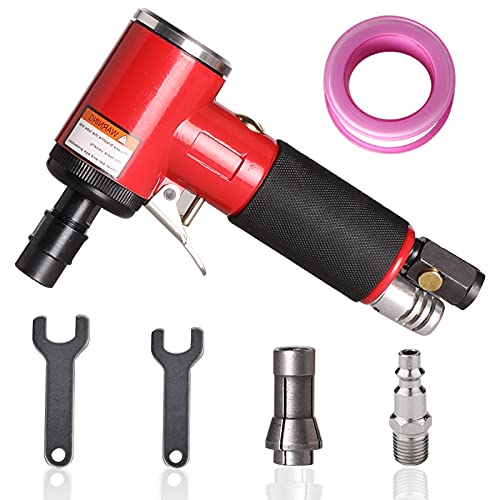 Autolock Air Die Grinder, With 1/4" And 1/8" Collets, Right Angle Die Grinder, 20,000 Rpm, Adjustable Speed, 2021 New Version Pneumatic Die Grinder, Red