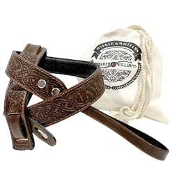 Walker And Williams M-20-BRN Bourbon Brown Leather Premium Padded Mandolin Strap With Celtic Chain Design, For Mandola, Bouzouki or Ukulele. For F And A Type Mandolins - Les Beatles, Paul McCartney, John Lennon, RIngo Starr, George Harrison