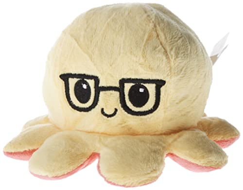 Image of TeeTurtle Reversible Octopus Plushie 4-Inch Red + Yellow with Glasses Two-Sided Flip Plush Toy with Embroidered Details - Cute Mini Collectible Plush for Kids, Teens, and Adults