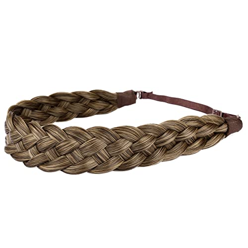 BOBIYA 5 Strand Synthetic Hair Braided Headband Classic Chunky Wide Plaited Braids Elastic Stretch Hairpiece for Women Girl (Yellow Earth) - Image 3