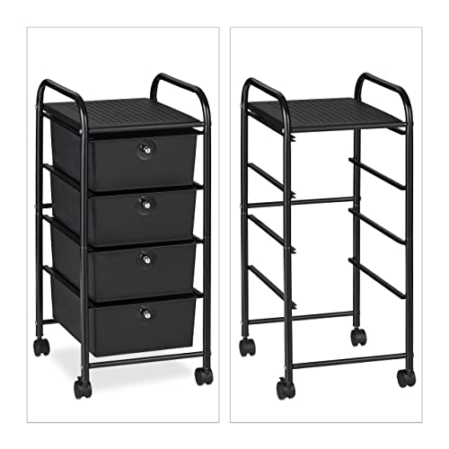 Relaxdays Badrollwagen, 4 Schubladen, Metall & Kunststoff, Rollcontainer Bad, Kosmetik, HBT: 74 x 33 x 39 cm, schwarz