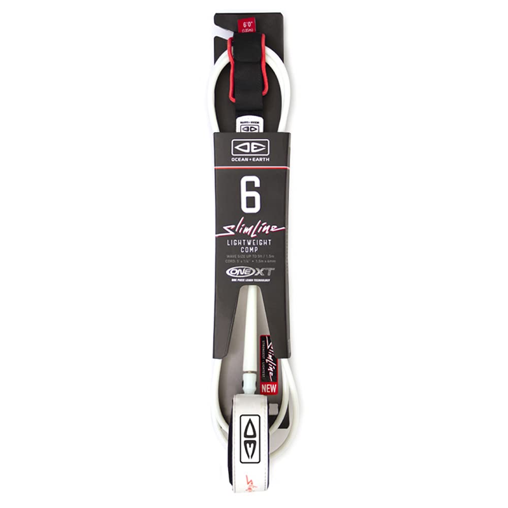 Ocean and Earth Slim Line One-xt Light Weight Comp Surf Leash 6 ft White