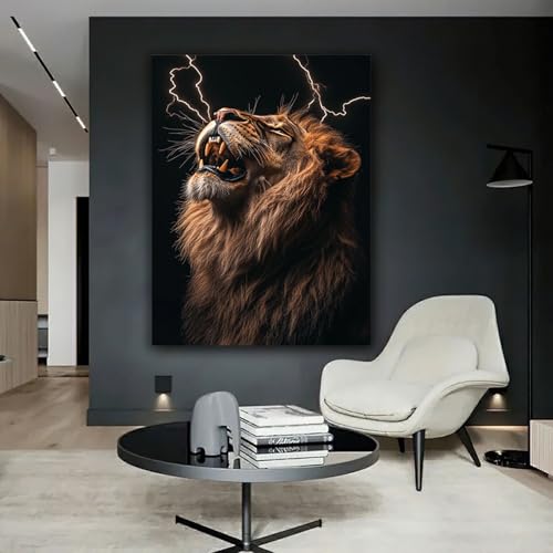 Impression sur toile lion abstrait marron 40x60cm tableau - 3