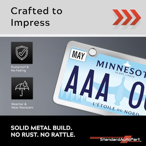 Image of Premium Slim Chrome Polish Mirror License Plate Frames - 2 Pack, Rust-Free Stainless Steel & Rattle-Free, Street Legal, Universal with Screw Caps, Thin Metal Front & Rear Car Tag Holders Unisex