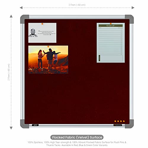 Image of Scholar Art Metis 2x2 Feet Fabric Pin-up Board for Wall & Study Table | High Strength Velvet Cloth + High Density Soft Board for Pinning Photos, Sticky Notes & Reminders (Maroon)