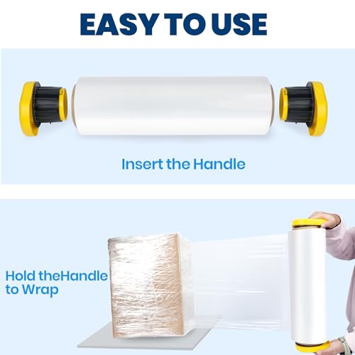 Image of ADHES Heavy Duty Shrink Wrap Roll, 15 Inch x 1000 Feet, Stretch Wrap Stretch Film with Handles, 60 Gauge Industrial Strength Plastic Moving Wrap for Pallet Wrap, Furniture Wrapping Moving & Protection