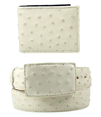 Package Exotic Genuine Ostrich Leather Belt and Wallet Color Bone (44)