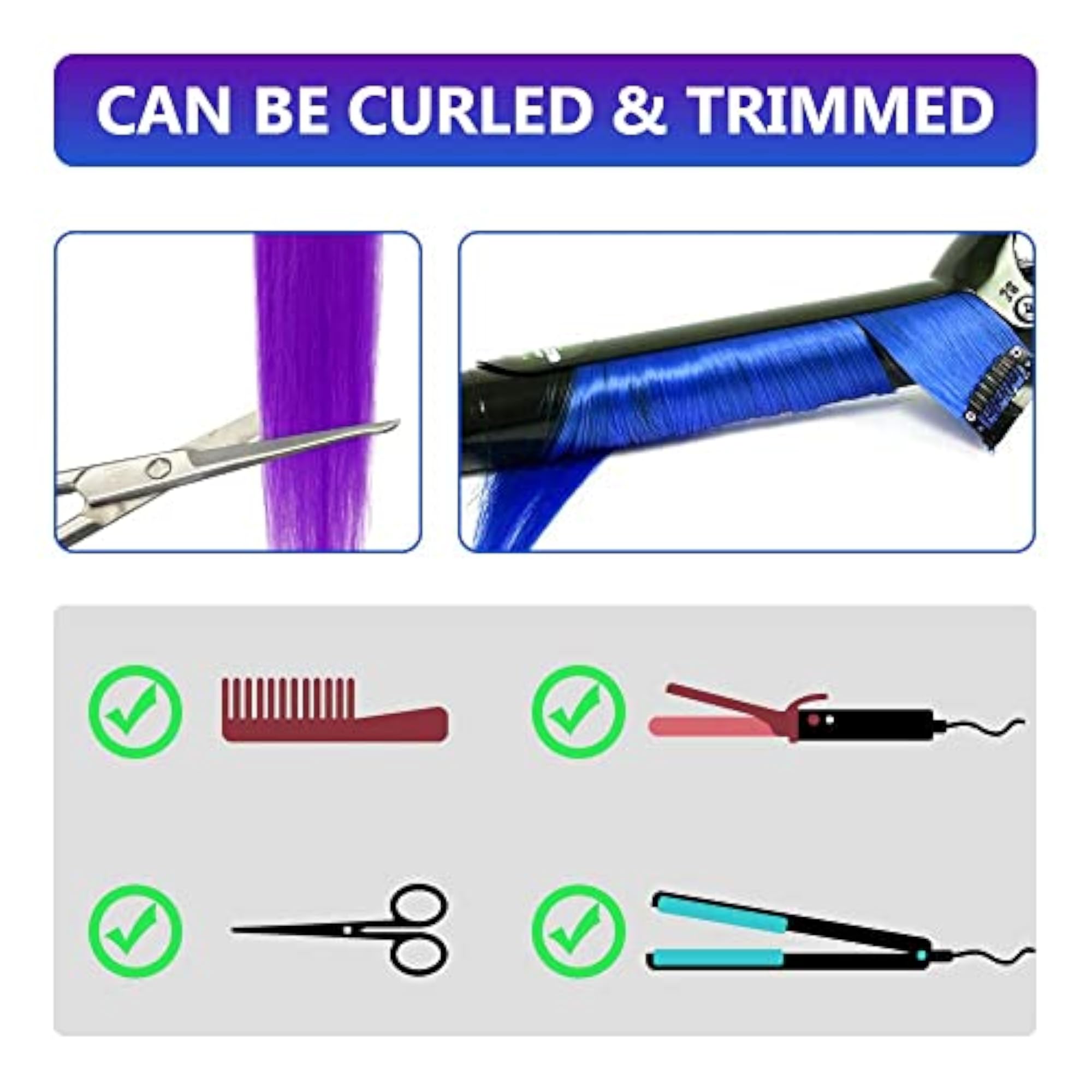 Long Straight Color Hair Streak Extensions for Kids