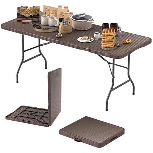 COSTWAY Gartentisch 180x74cm, Campingtisch klappbar, Klapptisch in Rattanoptik mit HDPE-Tischplatte & Tragegriff, Balkontisch für 6–8 Personen, Buffettisch für Garten, Terrasse und Balkon, Braun COSTWAY Gartentisch 180x74cm, Campingtisch klappbar, Klapptisch in Rattanoptik mit HDPE-Tischplatte & Tragegriff, Balkontisch für 6–8 Personen, Buffettisch für Garten, Terrasse und Balkon, Braun