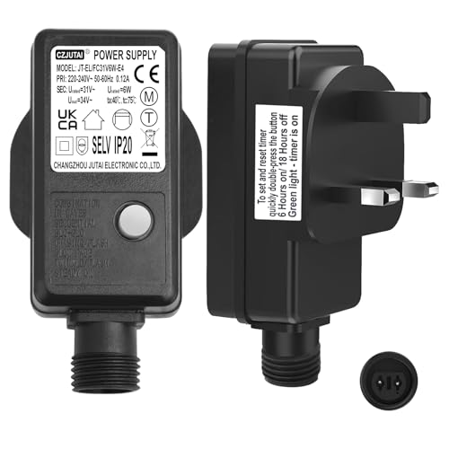 Premium Outdoor 31V 6W Transformer Plug – 8 Lighting Modes, Memory Function, 6-Hour Timer, Waterproof Power Supply Adapter for Christmas Lights