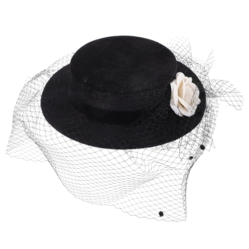 Chapeau de mariage thé tulle noir grand bord pour accessoire tenue élégante