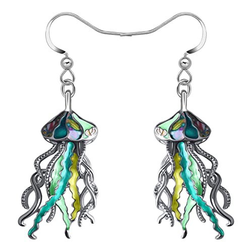 NEWEI Cute Enamel Whale Octopus Jellyfish Shark Earrings Dangle Beach Jewelry for Women Girls Sea Animals Gifts (Green Jellyfish)