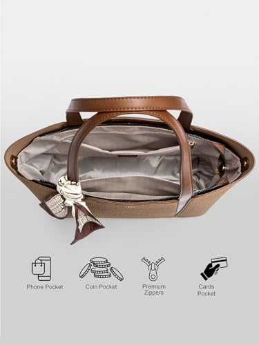 Image of ITTI Capri Tote for Women | Lightweight Three-Compartment Tote Bag with Elegant Scarf Design | Large Capacity Work & Daily Use Bag