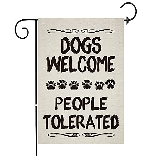 chengxun Luky Dogs Welcome People Tolerated Garden Flag, Dog Lovers Double Sided Flag House Yard and Outdoor Funy Dog Decor Flag 12.5×18 inch