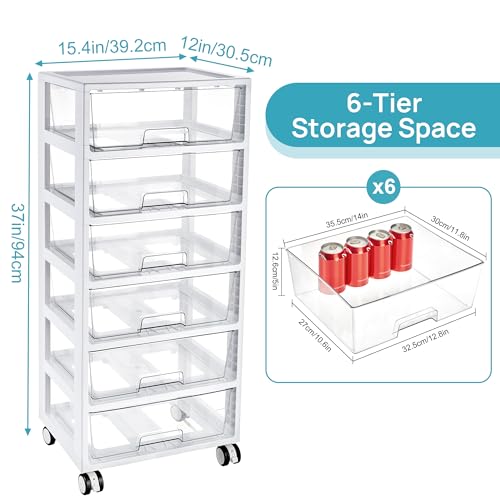 Image of Vtopmart 6-Tier Rolling Cart with Deep Drawers, Clear Plastic Storage Organizer for Art & Craft Supplies, Toy, Office, Classroom, Bedroom, Bathroom