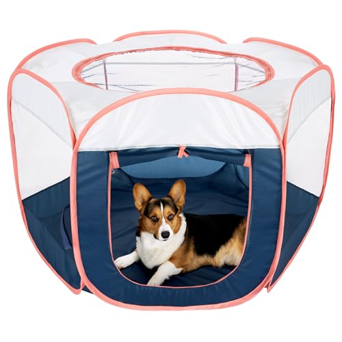 Image of Furhaven Portable Playpen for Dogs and Cats, Pet Playground,Kennel Foldable Indoor Outdoor Zippered Puppy & Kitten Crate - Navy, Large