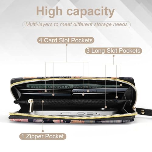 Women Wallets Flower And Horse Leather Wallet for Women Thin Wallet with Zipper Pocket Card Holder4