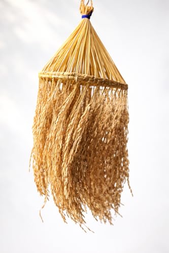Image of Handcrafted Paddy Hanging Pendant Light | Natural Rice Stalk Rustic Ceiling Lamp for Home, Pooja Room & Farmhouse Decor | Traditional Paddy Design Light Fixture