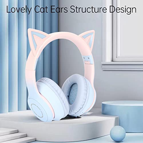 Casque de jeu Bluetooth sans fil bleu : style oreilles de chat avec LED - 3