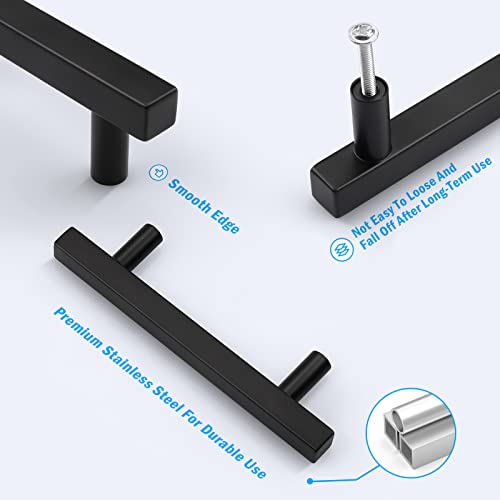 Knobwell 20 Pack 5-3/5" Black Square Cabinet Pulls Drawer Handles, Stainless Steel Cabinet Handles For Kitchen And Bathroom Cabinets Cupboard, Center To Center 3-1/2", Length 5-3/5" #TOP5