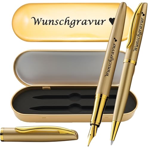 Pelikan Füller & Kugelschreiber Jazz® Noble Elegance im Set mit Wunschgravur | inkl. Geschenkeuti | Emoji Gravur | Gold Gelb Schreibset mit Gravur PS203