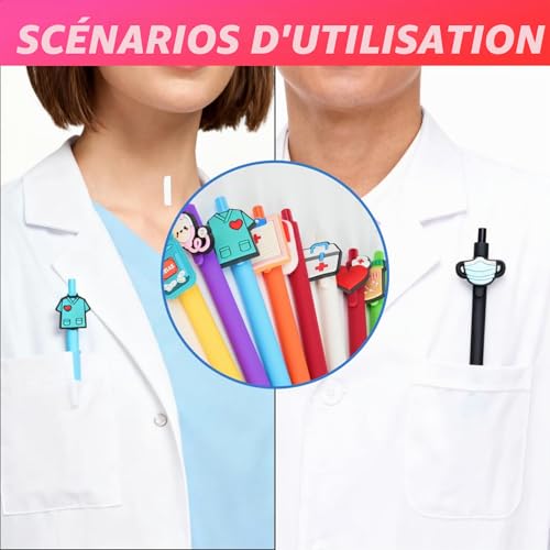 Stylo Infirmière 12 Pièces - Stylos d'Infirmière Mignons et Colorés, Stylo Drole 0,5 mm Encre Noire, Idéal cadeau pour Infirmières, Médecins, Aides-Soignants, Enfants - Cadeau Rigolo et Original – vue 6