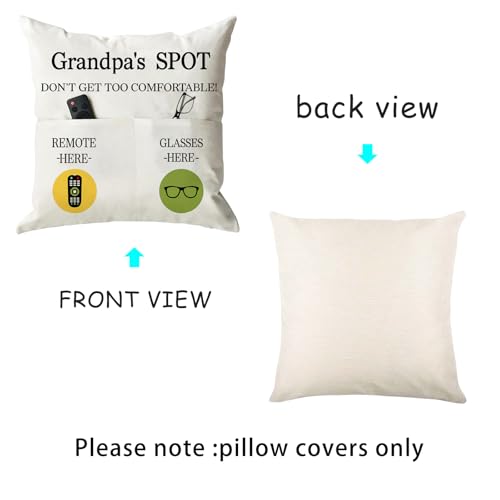 ONFAON Grandpa Gifts,Grandpa's Spot Throw Pillow Covers 18x18 Inch,Put Phone Glasses and Remote Control Pillowcase,Birthday Christmas Thanksgiving Day Gifts for Grandpa Stepdad,3-Pocket by ONFAON - Image 4
