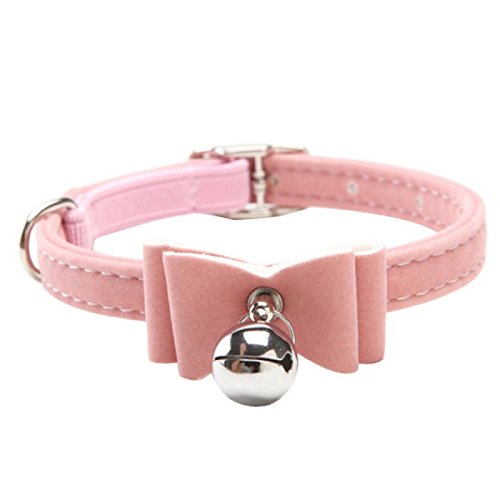 AKOAK Pet Dog Bowknot Lead Adjustable PU Leather Cat Kitten Collars with Bell Necklace Pup Dog Collars Bow Tie（Pink）