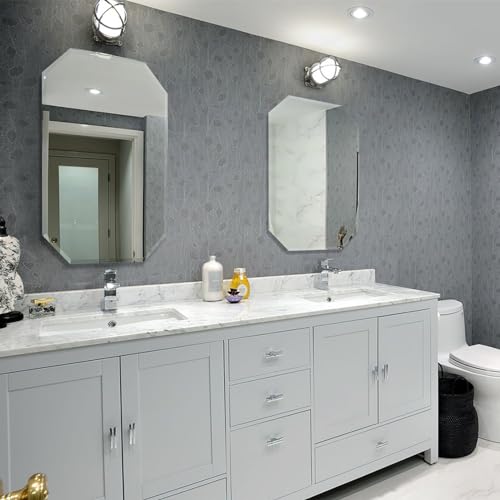 Chende 2PCS Large Bathroom Wall Mirror, 24" x 36" Modern Frameless Beveled Mirror with Beveled Edge, Octagonal, Unique Design, Vertical/Horizontal Hanging by Chende - Image 5