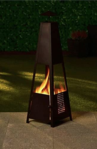 AJ New & Stunning Arizona Pyramid Matte Black Strong Sturdy Metal Finish Outdoor Garden Chiminea