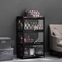 Display Case Clear Acrylic Display Cabinet Collectibles Display Showcase Natural bamboo material 360 enclosed and dustproof Figures Display Case Suitable for living room bedroom and study70cm