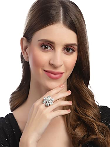 Image of Karatcart Platinum Plated Elegant Austrian Crystal Adjustable Leaf Ring for Women and Girls