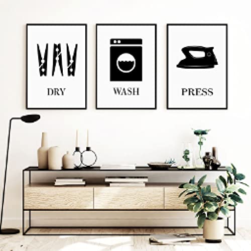 Toile buanderie noir blanc décoration murale moderne affiche lavage à sec pour maison 30x40cm