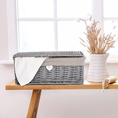 Grey Painted Lid Wicker Storage Collection Hamper Wicker Basket (Medium)
