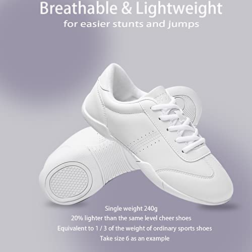 Twdkcher Youth Cheer Shoes Girls White Cheerleading Shoes Dance Athletic Training Breathable Dancing Lightweight Competition Comfortable Sport Kids Girls Cheer Sneakers… #TOP5