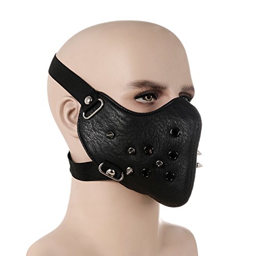 Tswrk Punk Faux Leather Mask, Wind Protector Motorcycle Biker Half Face Mask, Anti-Dust Sport Mask Halloween Costume #TOP2