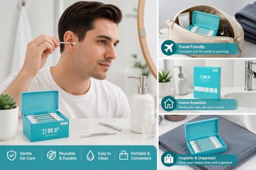 Image of Reusable Ear Cleaning Kit with Soft Silicone Tips, 24 PCS Ear Wax Cleaner Tool Set, Stainless Steel Ear Pick with Protective Caps, Portable Ear Cleaner for Men, Women & Kids