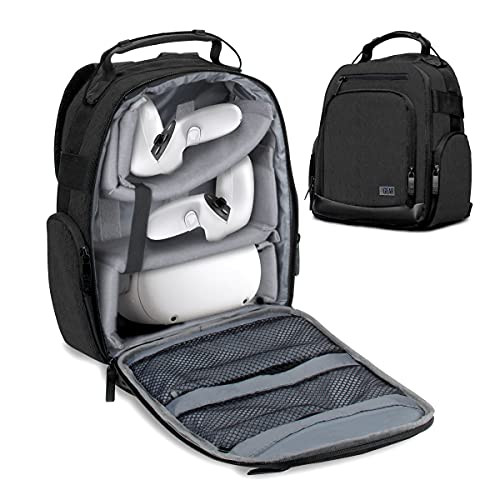 USA GEAR Oculus Quest Backpack - Oculus Quest 2 Case with Customizable Interior Compartments Compatible with Oculus Quest 2 VR Gaming Headset, Controllers, and More Oculus Quest 2 Accessories - Black
