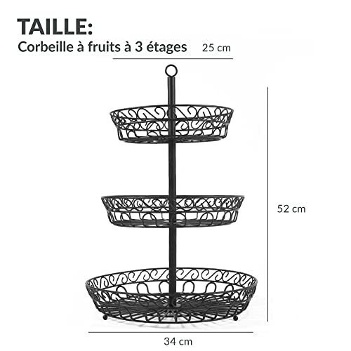 Chefarone Corbeille à Fruits 3 Niveaux Métal Noir 52 cm – vue 7