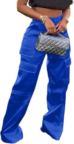 Yameay Satin Cargo Pants for Women High Waisted Flattering Zipper
