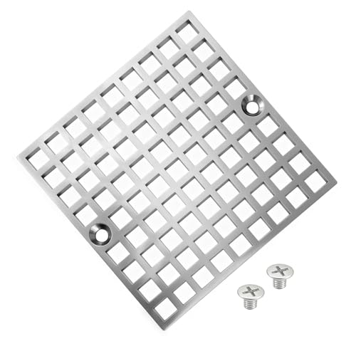 4 Matte Silver Shower Drain Cover 304 Stainless Steel Square Floor Drain Cover Replacement Drain Strainer and Hair Catcher for Showers Bathrooms and Sinks