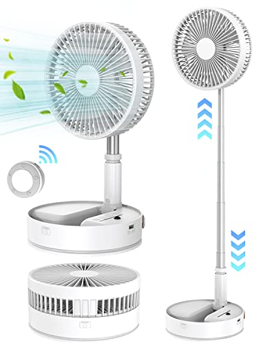 Rantizon Portable Standing Fan, 8" Foldable Desk Stand Up Oscillating Fan With Remote, 7200Mah Quiet Table Fan, 4 Speed Settings Telescopic Pedestal Fans For Personal Bedroom Office Fishing Camping #TOP4