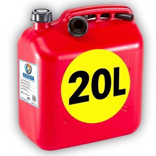 Bidon Gasolina 20L - Con Embudo de Boquilla Flexible para evitar derrames - Con Visor de Nivel para facilitar la visibilidad - Con Homologación Oficial - De Plástico HDPE Duradero y Resistente
