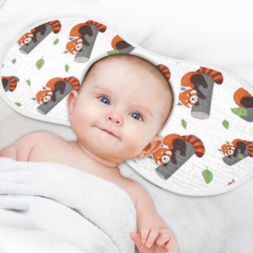 J JOYSAY Red Panda Branch Leaf White Baby Burp Cloths for Boys Girls Large 22''x11'' Cotton 4 Layer Neutral Burp Clothes for Baby Drool one sizex24
