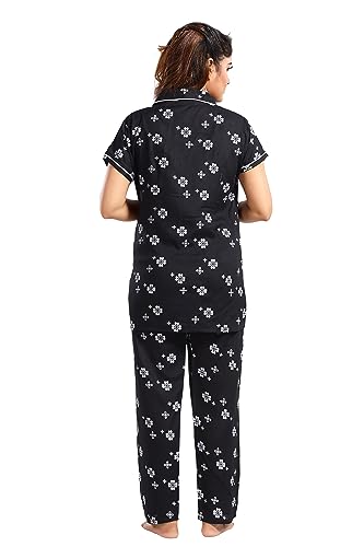 Image of Women's Cotton Heart Printed Night Suit Set of Shirt and Pyjama