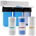 Max Water 3 Stage (Sediment, Iron Manganese, Taste & Odor) Whole House (10 inch x 4.5 inch), Water Filtration System with Double O Ring Housing - Sediment + Iron Manganese + CTO - 1" Inlet/Outlet