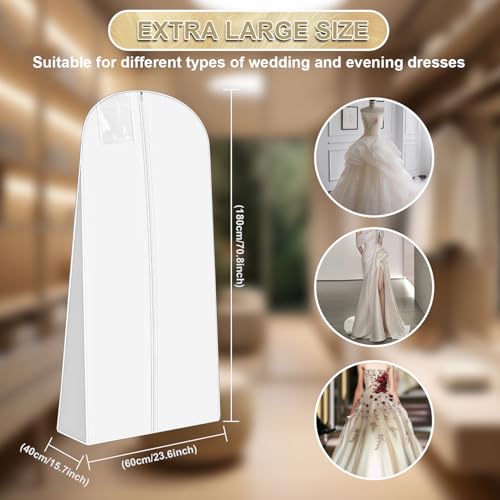1 Stück Brautkleidhülle Kleidersack 180 cm,Anti-Staub Atmungsaktiver Hochzeitskleid Kleidersack mit Mit Reißverschluss, Geeignet für Brautkleider, Kleider, Mäntel, Lange Mäntel usw